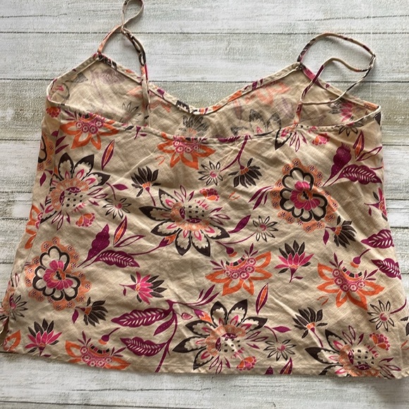 Linen Floral Beige and Pink Women's Top - Picture 7 of 8